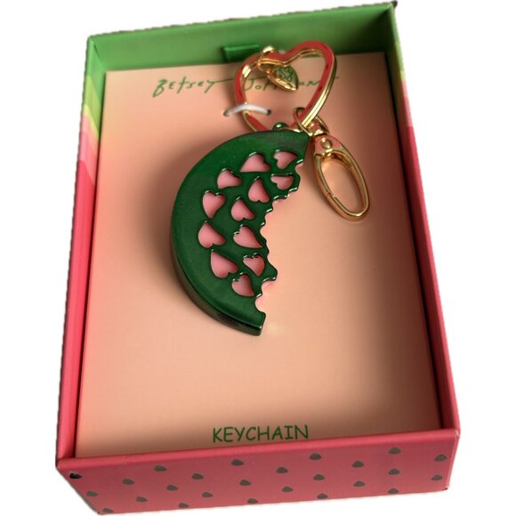 Betsey Johnson Pink-Green Watermelon Crystal Gold-Tone Key Fob Handbag Charm - Picture 5 of 5